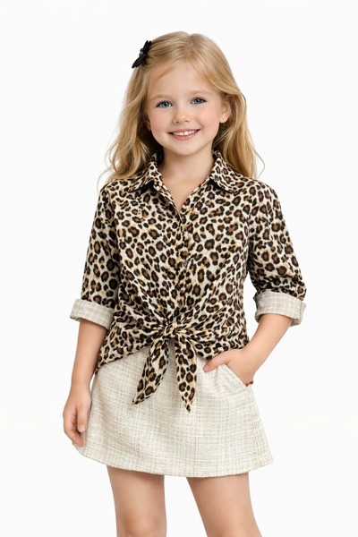 Lolliboomkids Cămașă pentru fete cu model leopard și detaliu cu șireturi în t...