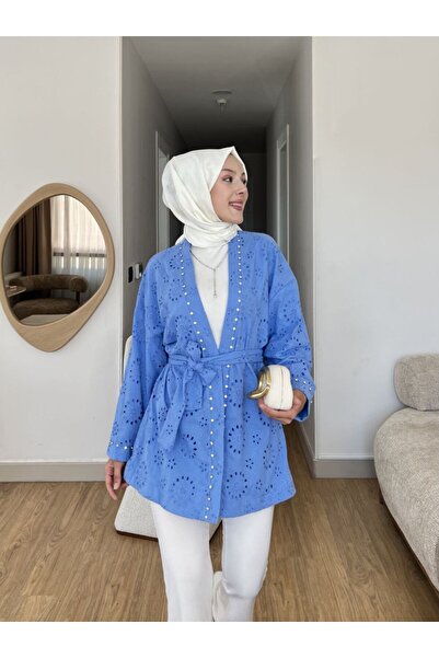 MODİVA MİX Kuşaklı Nakış Detaylı Kimono Ceket - Tesettüre de Uygun