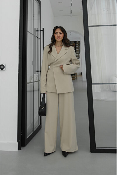 Havoş Set jachetă și pantaloni Bej Beli cu detaliu cu șnur