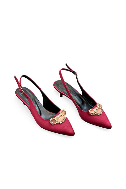 Elexus Γυναικεία σατέν παπούτσια στιλέτο με μεσαίο τακούνι και πολύχρωμη πόρπη