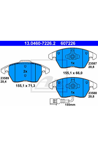 Ate Σετ τακάκια φρένων, δισκόφρενο 13.0460-7226.2