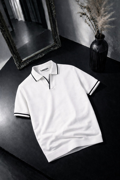 threeoff Ανδρικό πλεκτό μπλουζάκι με λαιμόκοψη πόλο Tek Ριγέ εφαρμοστό Καλοκα...