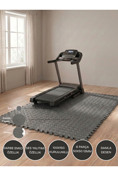 CARPAZAR Zemin Matı 6 Parça 100x150 Kurlumlu Spor Fitness Kosu bandı Matı Ses...