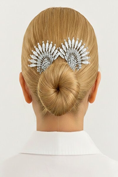 CAŞ DEKORASYON Srebrna boja paun model Sa kamenčićima kopča sa dugmetom