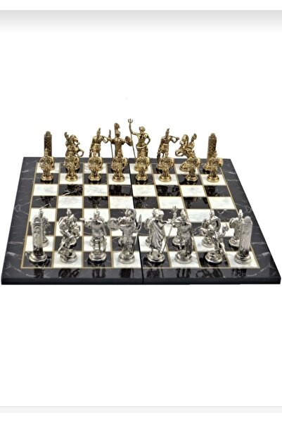 Yıldızan Metal Satranç Takımı / Seti; Battal, Yunan, Parlak, Kat. Mermer Dese...