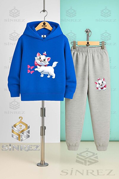 SİNREZ Children's Unisex Cat Butterfly Hooded Tracksuit Set