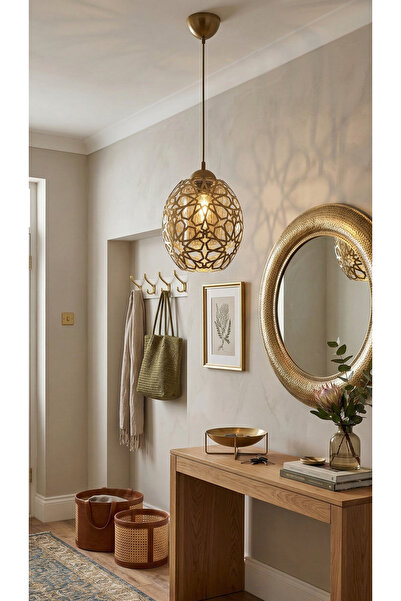 Allians Siyah Eskitme Otantik Şelçuklu Model Metal Bal Renk Camlı Sarkıt Avize