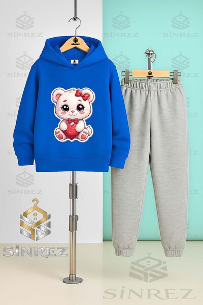 SİNREZ Children's Unisex Cat Cute Heart Pink Hooded Tracksuit Set