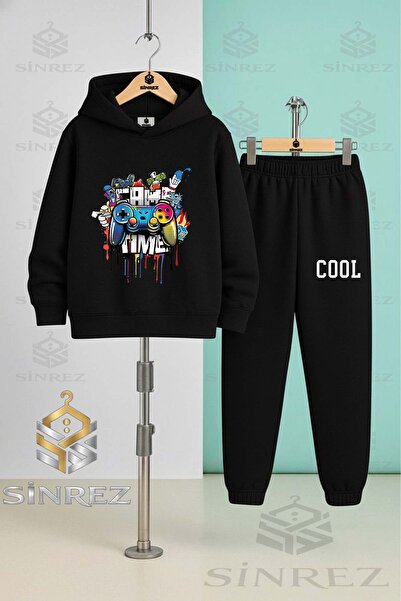 SİNREZ Set de trening cu glugă pentru copii, unisex, GAME TIME COOL