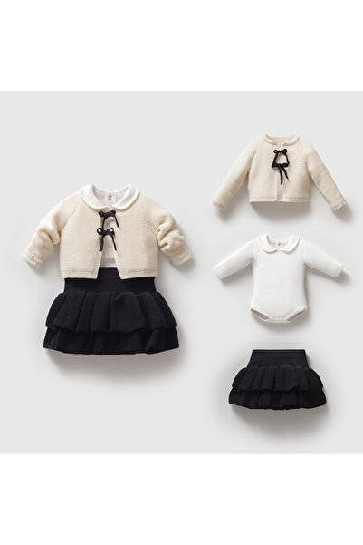 Momercy Adorable Baby Girl Knitwear Cardigan, Bodysuit and Skirt Set