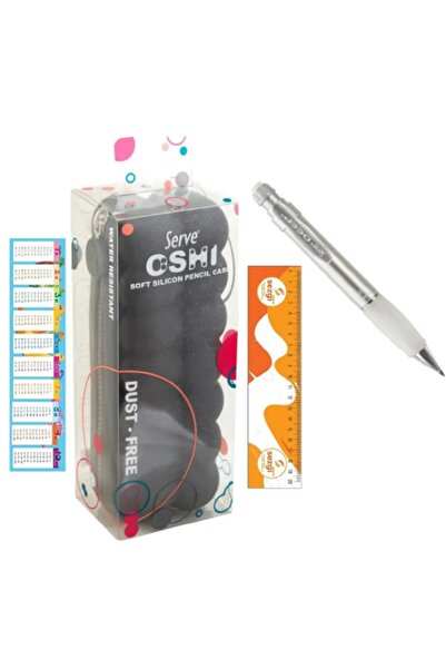 Serve Husă pentru pix din silicon Oshi (gri închis) și pix versatil gri metal...