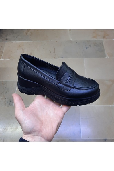 ENZO Kadın Hakiki Deri Ortopedik Dolgu Topuk Hem Şık Hem Rahat Loafer Ayakkab...