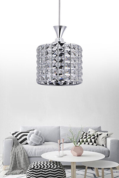 Allians Şık Krom Kristal Taşlı 30'lu Lüks Tekli Salon, Mutfak, Oda, Hol Avize