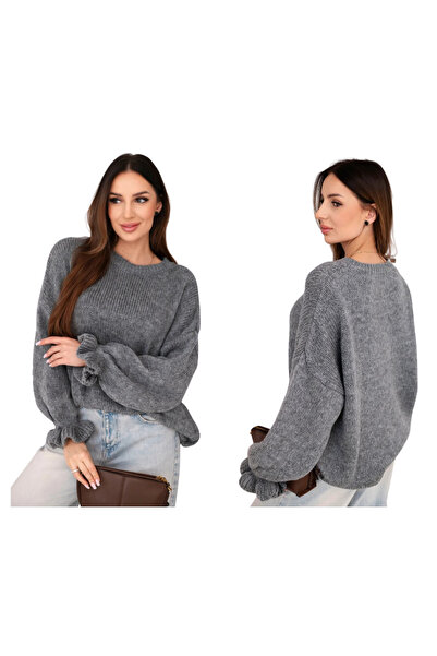 Kesi Women's gray sweater with a touch of mohair and Wool, loose fit
