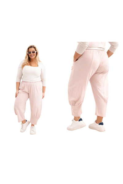 Kesi Ciemny pudrowy róż spodnie damskie bawełniane Plus Size z kieszeniami i ...