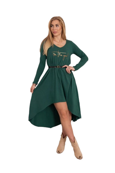 Kesi Rochie verde închis cu curea decorativă și inscripție