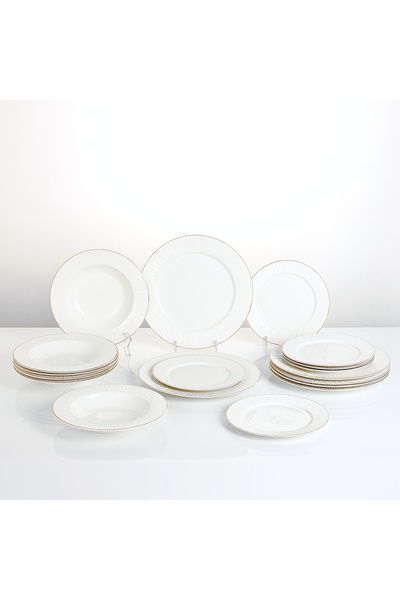 Malooki 18-piece porcelain dinner service Sun, plate set for 6 people, elegan...