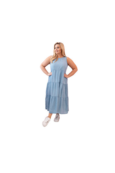 Kesi Women's Plus Size Light Denim Lyocell Sleeveless Dress