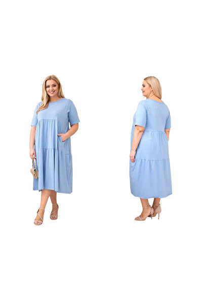 Kesi Women's Plus Size Cotton Denim Flare Dress with Pocketed