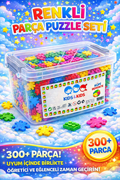 EVENT 300+ Parça Renkli İnşa Puzzle Seti Kutulu Eğitici Zeka Geliştirici Çocu...