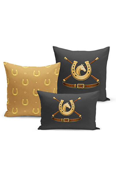 Bertille Home Set de 3 huse de pernă din seria Classic Horse cu imprimeu digi...