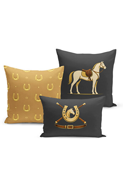Bertille Home Classic Horse Series Double Sided Digital Printed Set of 3 Thro...