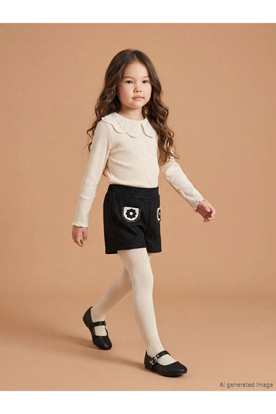 LC Waikiki Lcw Kids Beige Baby Collar Girls' Blouse, Shorts and Pantyhose