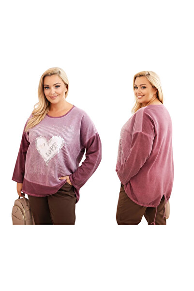 Kesi Hanorac roz închis pentru femei PLUS SIZE cu imprimeu LOVE