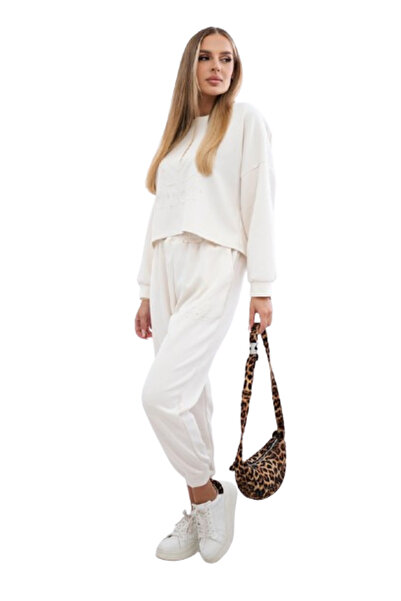 Kesi Set Amour din viscoză, hanorac + pantaloni, bej deschis