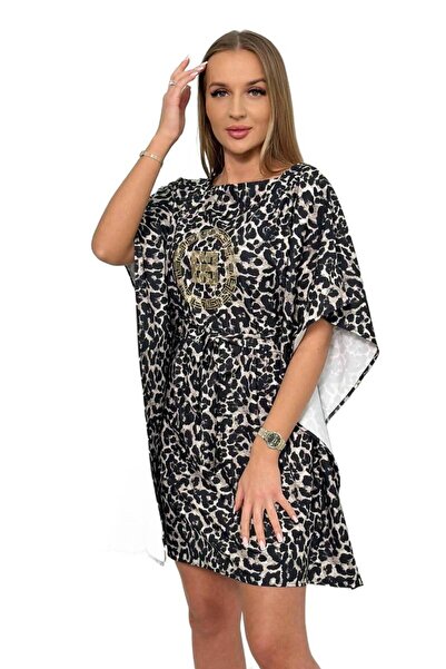 Kesi Rochie gri cu imprimeu leopard și aripi de liliac