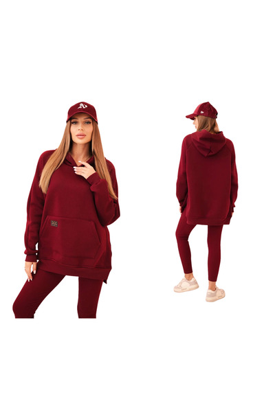 Kesi Set vișiniu: hanorac supradimensionat + colanți