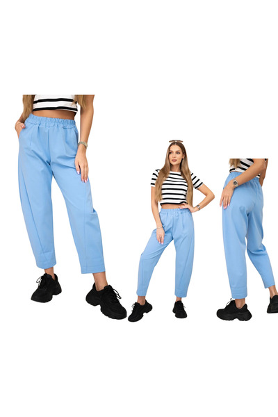 Kesi Niebieskie eleganckie spodnie damskie z kieszeniami Summer Punto