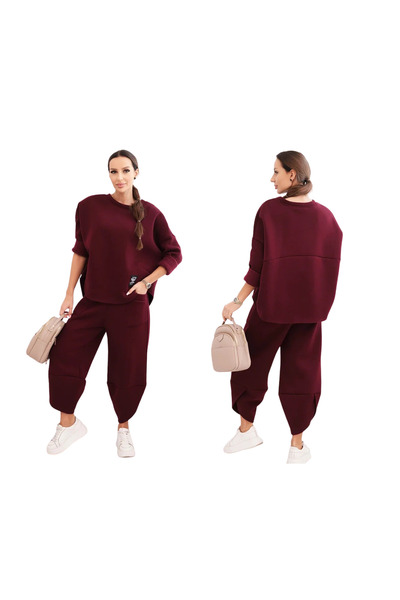 Kesi Bordowy dres damski oversize z szeroką bluzą i prostymi spodniami