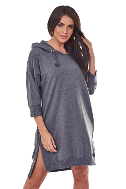 Kesi Sukienka z kapturem i dłuższym tyłem grafitowa