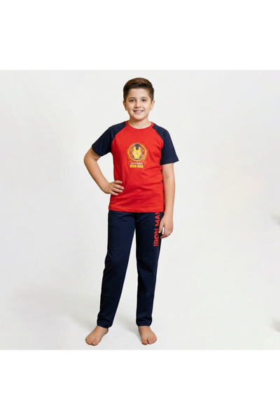 levanapajamas Iron Man Kids' Athletic Pajamas - Red T-shirt and Navy Blue Pants