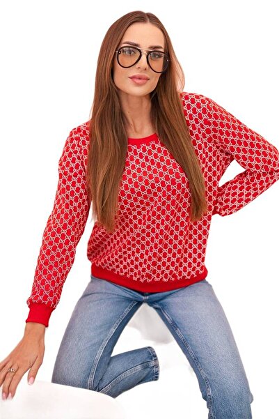 Kesi Hanorac de damă cu imprimeu și decolteu rotund, roșu