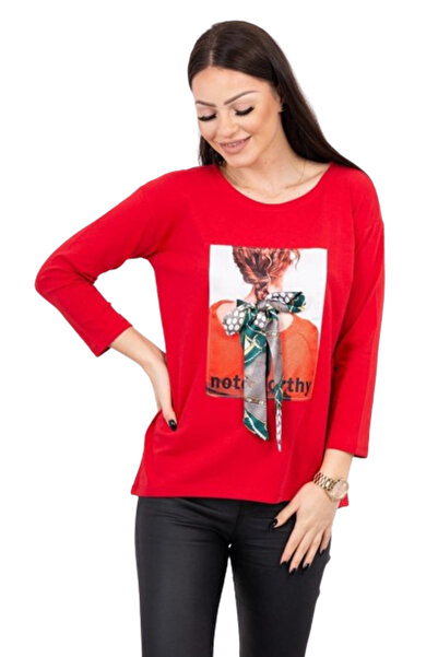 Kesi Bluzka z grafiką 3D Czerwona demnă de remarcat