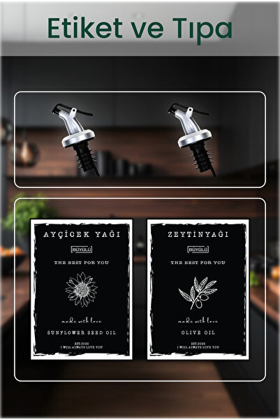 BÜYÜLÜ HOME Yağdanlık Şişesi Etiketi – Zeytinyağı & Ayçiçek Yağı (10 x 7 cm) ...