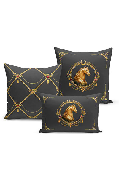 Bertille Home Set de 3 huse de pernă din seria Classic Horse cu imprimeu digi...