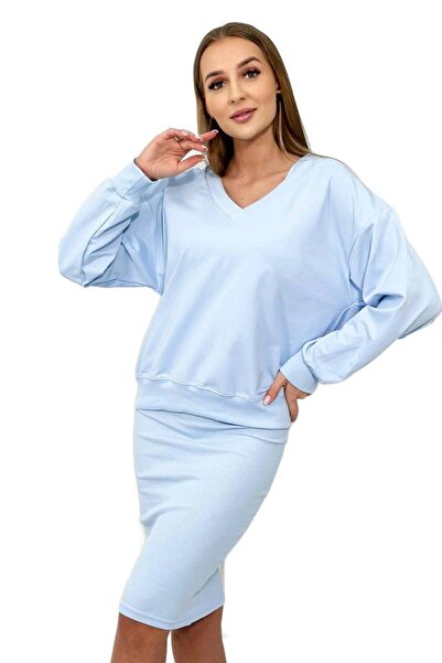 Kesi Komplet bluzka + sukienka prążkowana błękitny