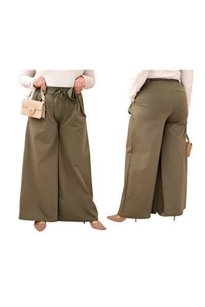 Kesi Women's plus size khaki wide leg pants with Printed