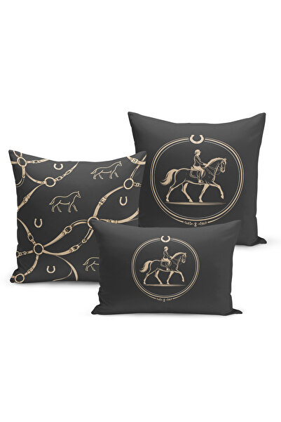 Bertille Home Classic Horse Series Double Sided Digital Printed Set of 3 Thro...