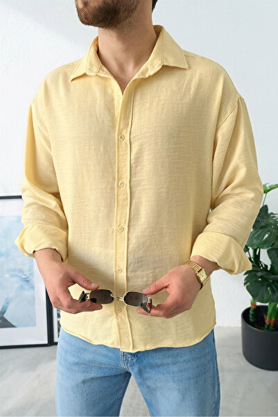 Wonraces Men's Oversized Pera Long Sleeve Linen Shirt