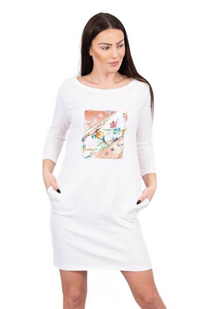 Kesi Sukienka z grafiką 3D Bird ecru