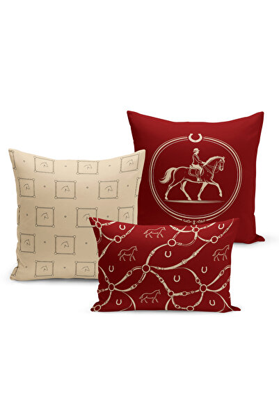 Bertille Home Classic Horse Series Double Sided Digital Printed Set of 3 Thro...