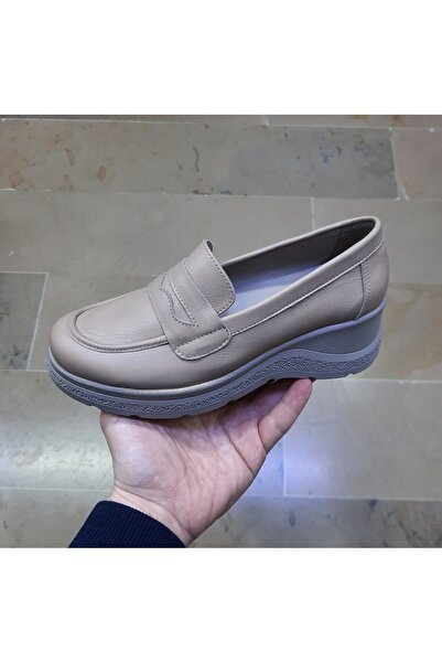 ENZO Kadın Hakiki Deri Ortopedik Dolgu Topuk Hem Şık Hem Rahat Loafer Ayakkab...