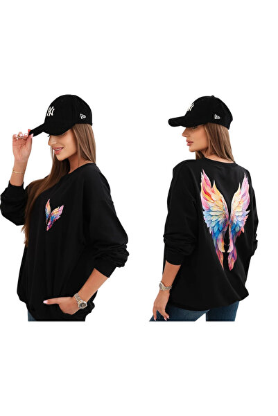 Kesi Hanorac supradimensionat din bumbac pentru femei, cu aripioare colorate ...