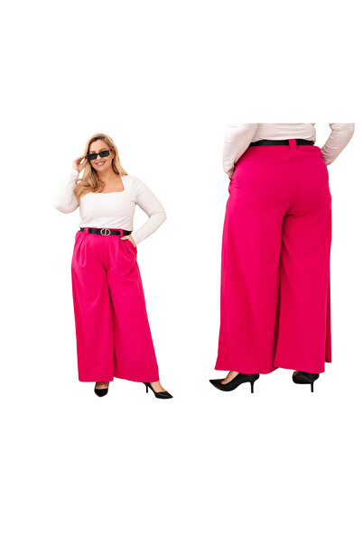 Kesi Fuksja spodnie damskie Plus Size wiskozowe z szeroką nogawką