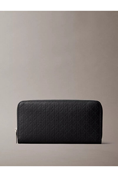 Calvin Klein حقيبة نسائية مونوغرام CK منقوش بسحاب جلد أسود محفظة LV04F1151G-UB1