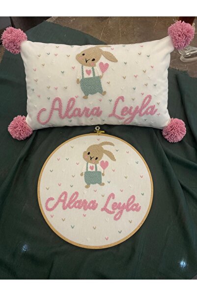 Glow İsimli Bebek Kapı Süsü Ve Takı Yastığı Takımı(İÇ DOLGUSUZ) Punch Nakışlı...